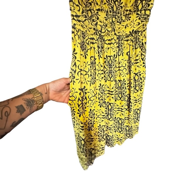 5 for $40 SALE! 
Fresh Produce chartreuse, batik, midi-dress, w/pockets sz M - Picture 5 of 11